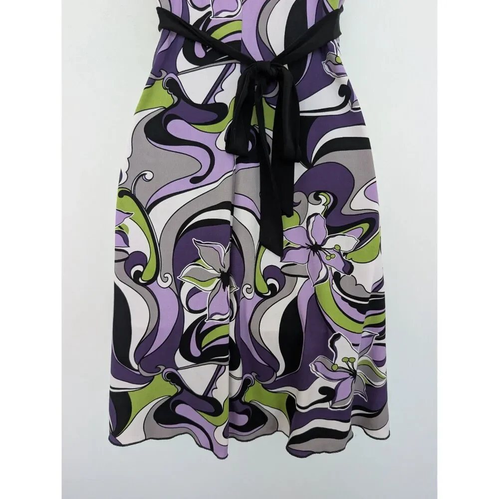 Y2K Abstract Floral Swirl Babydoll Sleeveless Jersey Stretch Dress Sz S